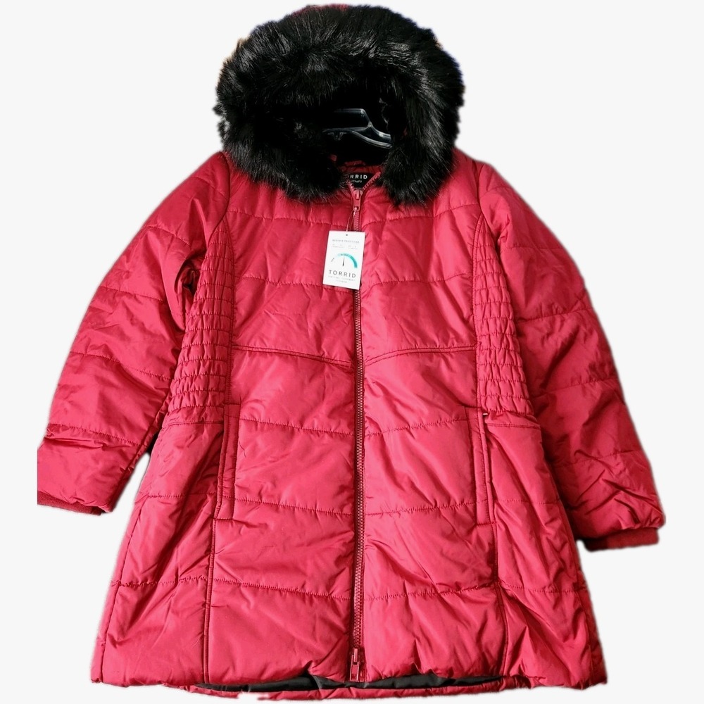 NWT Torrid Winter Jacket Coat Sz 1 1X Fit Flare Puffer Women Deep Red Plus Zip